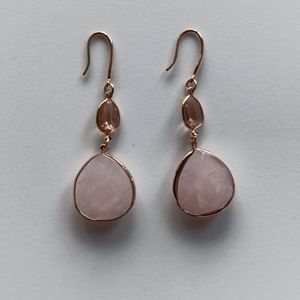 Pink Opal Stone & Gold Dangly Earrings 2" length